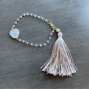 Moonstone and Gold Clad Sterling Silver Bracelet With 2.5 Tassel. 7.5” long
